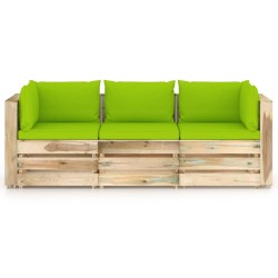 3-Sitzer Outdoor-Sofa mit Kissen Grün Imprägniertes Holz