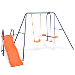 vidaXL Schaukelset mit Rutsche und 3 Sitzen Orange