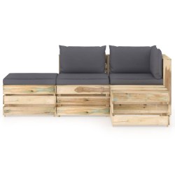 4-tlg. Garten-Lounge-Set mit Kissen Grün Imprägniertes Holz