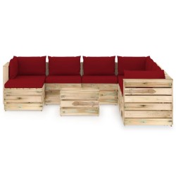 9-tlg. Garten-Lounge-Set mit Kissen Grün Imprägniertes Holz