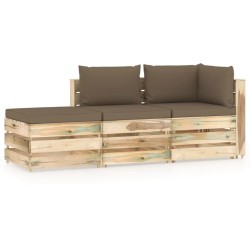 3-tlg. Garten-Lounge-Set mit Kissen Grün Imprägniertes Holz