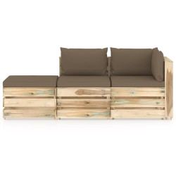 3-tlg. Garten-Lounge-Set mit Kissen Grün Imprägniertes Holz