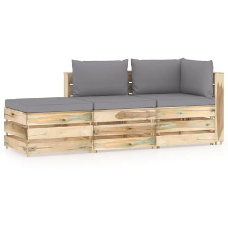 3-tlg. Garten-Lounge-Set mit Kissen Grün Imprägniertes Holz