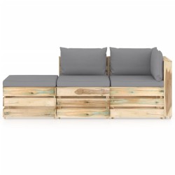 3-tlg. Garten-Lounge-Set mit Kissen Grün Imprägniertes Holz