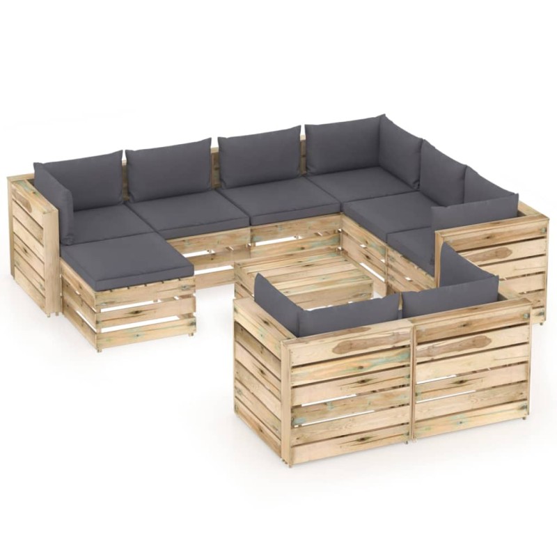 10-tlg. Garten-Lounge-Set mit Kissen Grün Imprägniertes Holz 10-tlg. Garten-Lounge-Set mit Kissen Grün Imprägniertes Holz
