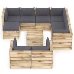 10-tlg. Garten-Lounge-Set mit Kissen Grün Imprägniertes Holz