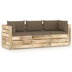 3-Sitzer Outdoor-Sofa mit Kissen Grün Imprägniertes Holz