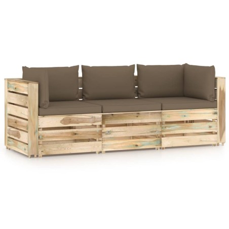 3-Sitzer Outdoor-Sofa mit Kissen Grün Imprägniertes Holz