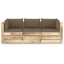 3-Sitzer Outdoor-Sofa mit Kissen Grün Imprägniertes Holz