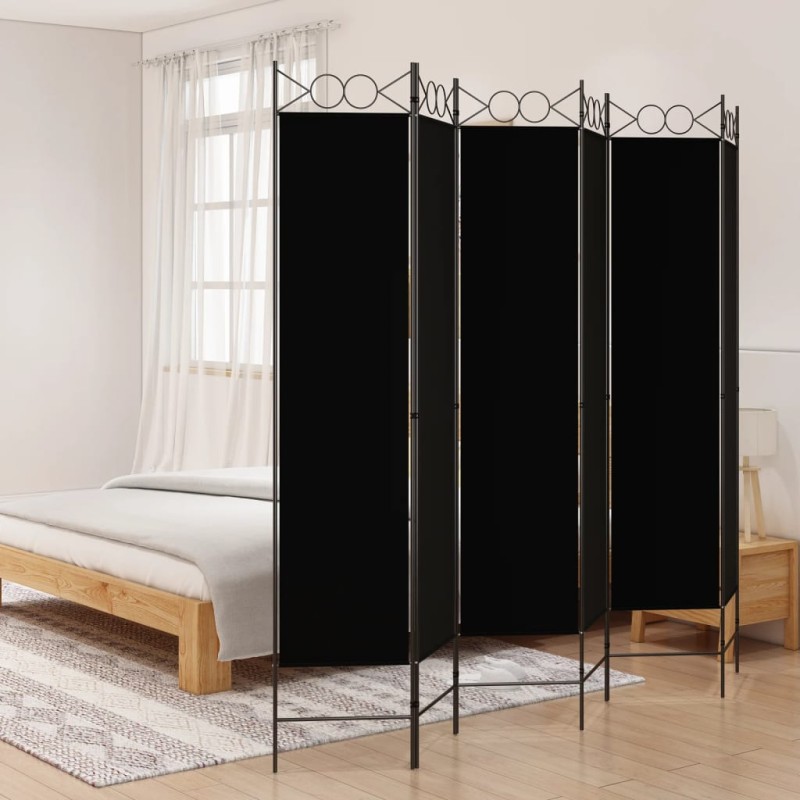 6-tlg. Paravent Schwarz 240x200 cm Stoff 6-tlg. Paravent Schwarz 240x200 cm Stoff