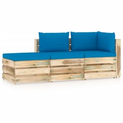 3-tlg. Garten-Lounge-Set mit Kissen Grün Imprägniertes Holz