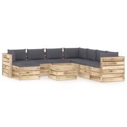 9-tlg. Garten-Lounge-Set mit Kissen Grün Imprägniertes Holz
