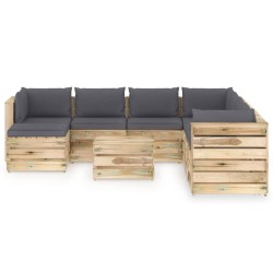 9-tlg. Garten-Lounge-Set mit Kissen Grün Imprägniertes Holz