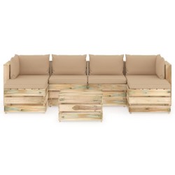 7-tlg. Garten-Lounge-Set mit Kissen Grün Imprägniertes Holz