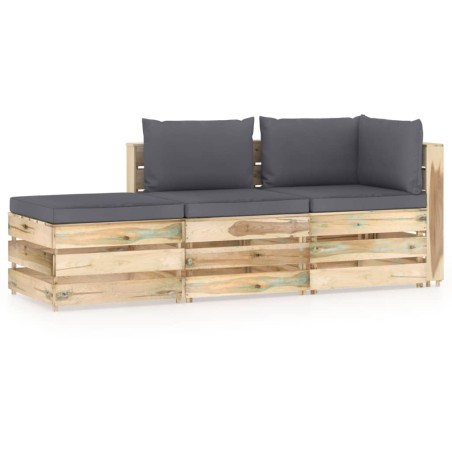 3-tlg. Garten-Lounge-Set mit Kissen Grün Imprägniertes Holz