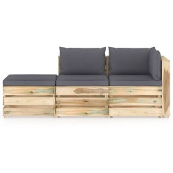 3-tlg. Garten-Lounge-Set mit Kissen Grün Imprägniertes Holz