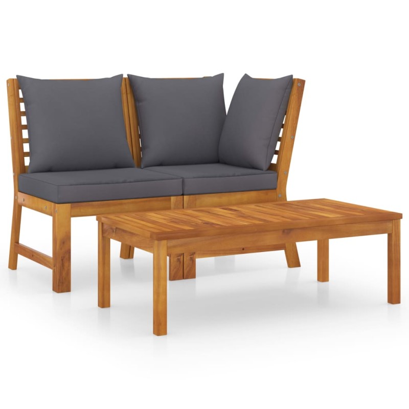 vidaXL 3-tlg. Garten-Lounge-Set mit Dunkelgrauem Kissen Akazienholz vidaXL 3-tlg. Garten-Lounge-Set mit Dunkelgrauem Kissen Akazienholz