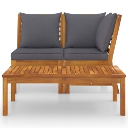 vidaXL 3-tlg. Garten-Lounge-Set mit Dunkelgrauem Kissen Akazienholz