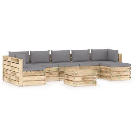 8-tlg. Garten-Lounge-Set mit Kissen Grün Imprägniertes Holz