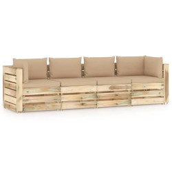 4-Sitzer Outdoor-Sofa mit Kissen Grün Imprägniertes Holz