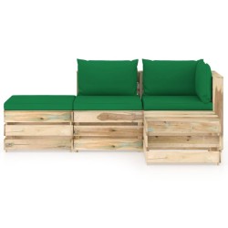 4-tlg. Garten-Lounge-Set mit Kissen Grün Imprägniertes Holz
