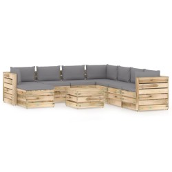9-tlg. Garten-Lounge-Set mit Kissen Grün Imprägniertes Holz