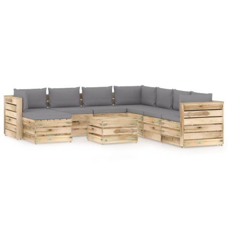 9-tlg. Garten-Lounge-Set mit Kissen Grün Imprägniertes Holz