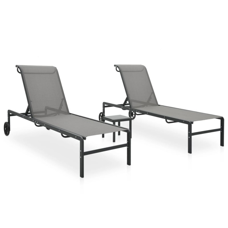 Sonnenliegen 2 Stk. mit Tisch Textilene und Stahl Sonnenliegen 2 Stk. mit Tisch Textilene und Stahl
