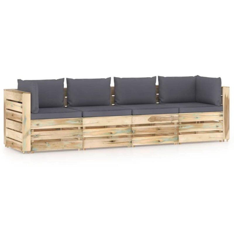 4-Sitzer Outdoor-Sofa mit Kissen Grün Imprägniertes Holz 4-Sitzer Outdoor-Sofa mit Kissen Grün Imprägniertes Holz