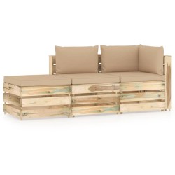 3-tlg. Garten-Lounge-Set mit Kissen Grün Imprägniertes Holz