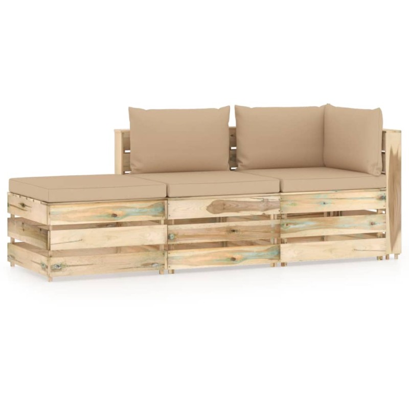 3-tlg. Garten-Lounge-Set mit Kissen Grün Imprägniertes Holz 3-tlg. Garten-Lounge-Set mit Kissen Grün Imprägniertes Holz