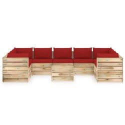 10-tlg. Garten-Lounge-Set mit Kissen Grün Imprägniertes Holz