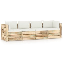 4-Sitzer Outdoor-Sofa mit Kissen Grün Imprägniertes Holz
