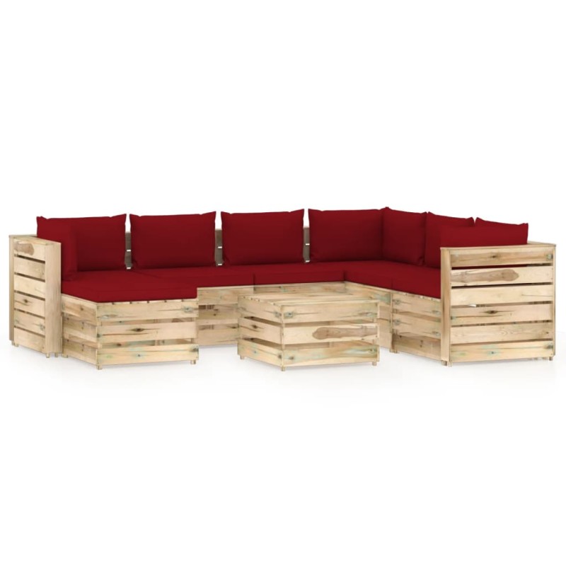 8-tlg. Garten-Lounge-Set mit Kissen Grün Imprägniertes Holz 8-tlg. Garten-Lounge-Set mit Kissen Grün Imprägniertes Holz