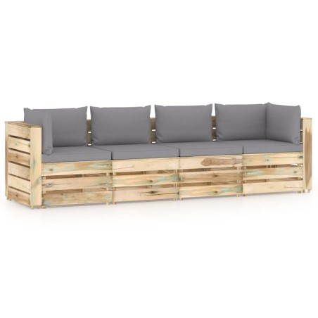 4-Sitzer Outdoor-Sofa mit Kissen Grün Imprägniertes Holz
