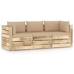 3-Sitzer Outdoor-Sofa mit Kissen Grün Imprägniertes Holz