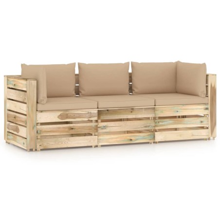 3-Sitzer Outdoor-Sofa mit Kissen Grün Imprägniertes Holz