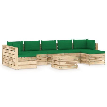 8-tlg. Garten-Lounge-Set mit Kissen Grün Imprägniertes Holz