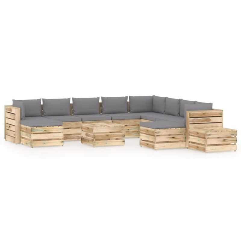 12-tlg. Garten-Lounge-Set mit Kissen Grün Imprägniertes Holz 12-tlg. Garten-Lounge-Set mit Kissen Grün Imprägniertes Holz