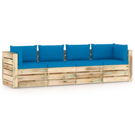4-Sitzer Outdoor-Sofa mit Kissen Grün Imprägniertes Holz