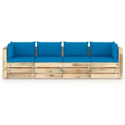 4-Sitzer Outdoor-Sofa mit Kissen Grün Imprägniertes Holz