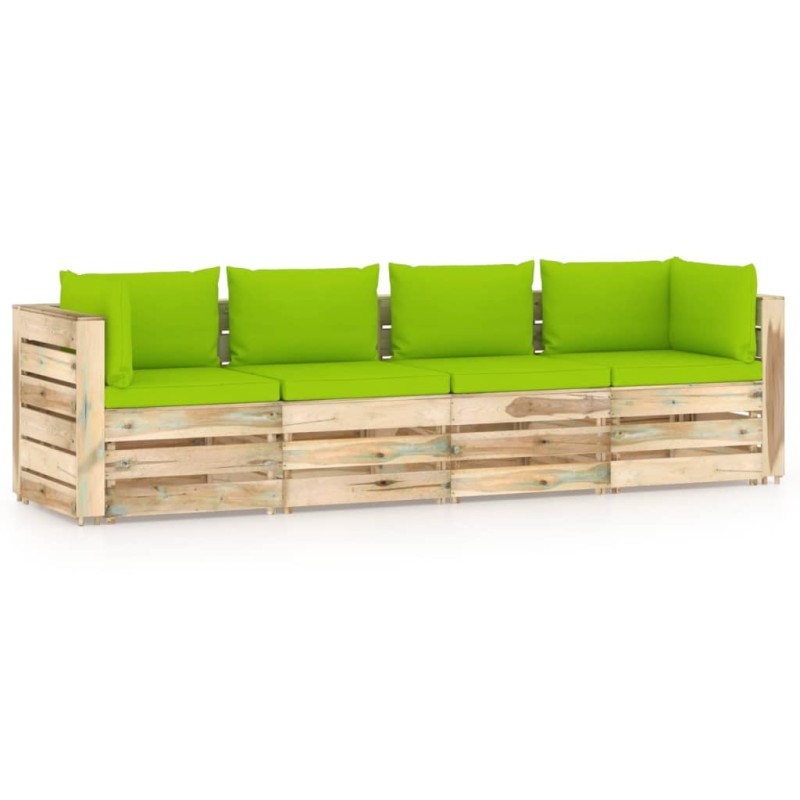 4-Sitzer Outdoor-Sofa mit Kissen Grün Imprägniertes Holz 4-Sitzer Outdoor-Sofa mit Kissen Grün Imprägniertes Holz
