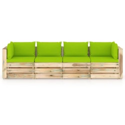 4-Sitzer Outdoor-Sofa mit Kissen Grün Imprägniertes Holz