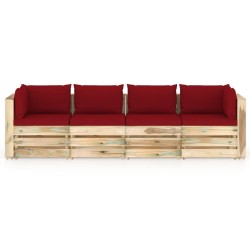 4-Sitzer Outdoor-Sofa mit Kissen Grün Imprägniertes Holz