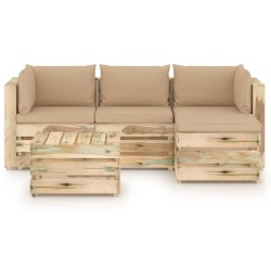 5-tlg. Garten-Lounge-Set mit Kissen Grün Imprägniertes Holz