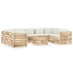 10-tlg. Garten-Lounge-Set mit Kissen Grün Imprägniertes Holz