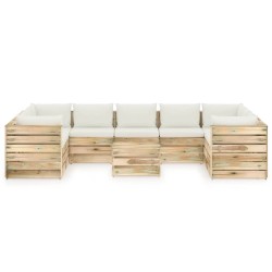 10-tlg. Garten-Lounge-Set mit Kissen Grün Imprägniertes Holz