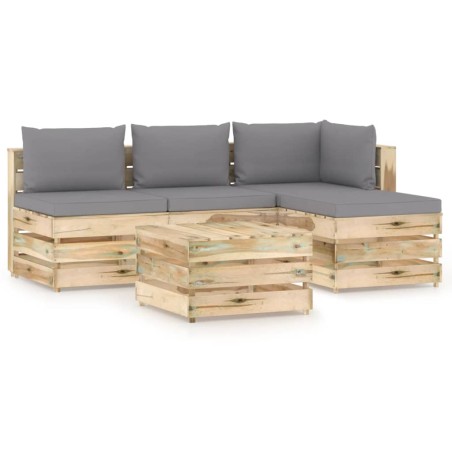 5-tlg. Garten-Lounge-Set mit Kissen Grün Imprägniertes Holz