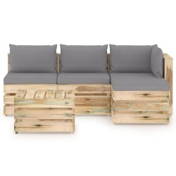 5-tlg. Garten-Lounge-Set mit Kissen Grün Imprägniertes Holz