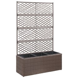 Hochbeet mit Rankgitter 3 Töpfe 83×30×130cm Poly Rattan Braun